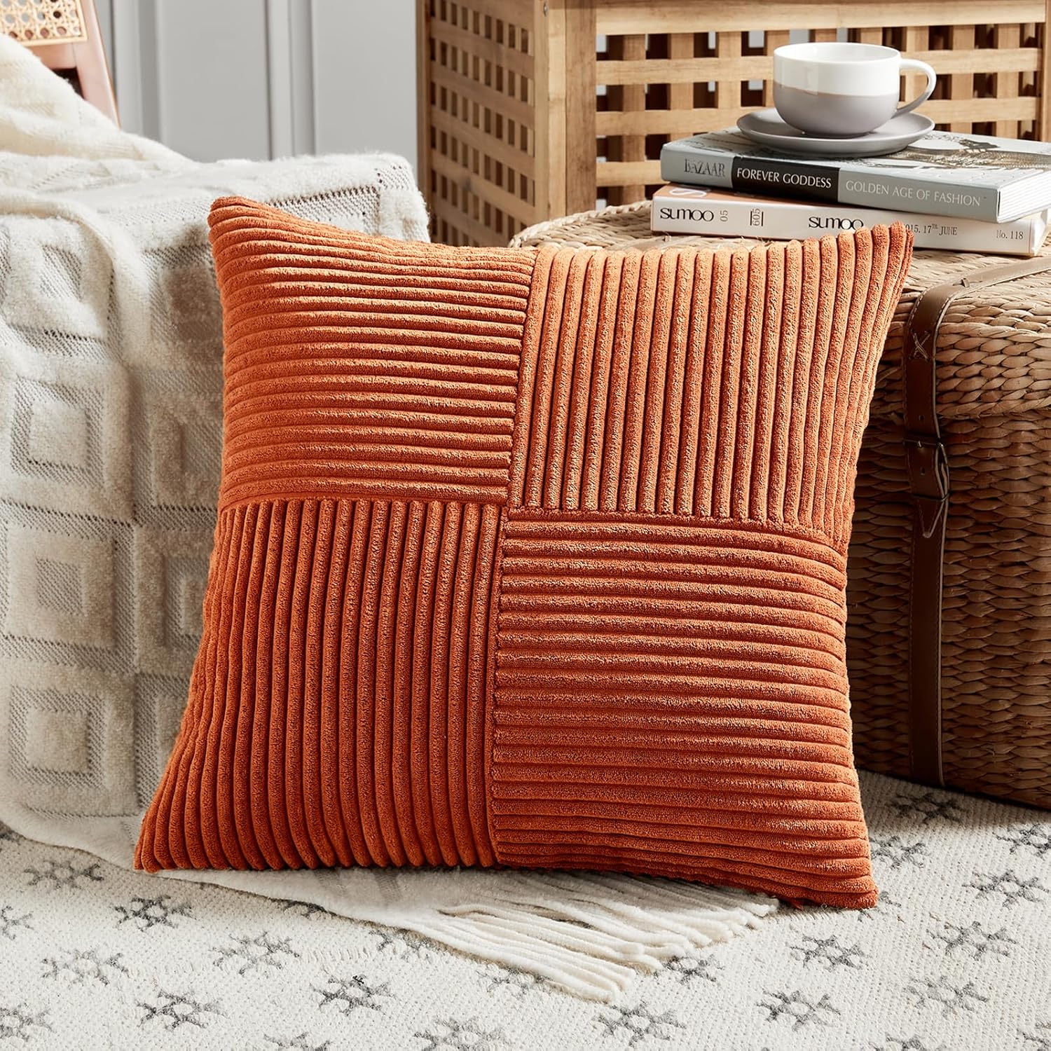 Fancy Homi Set of 2 Burnt Orange Decorative Throw Pillow Covers 20x20 Inch for Living Room Couch