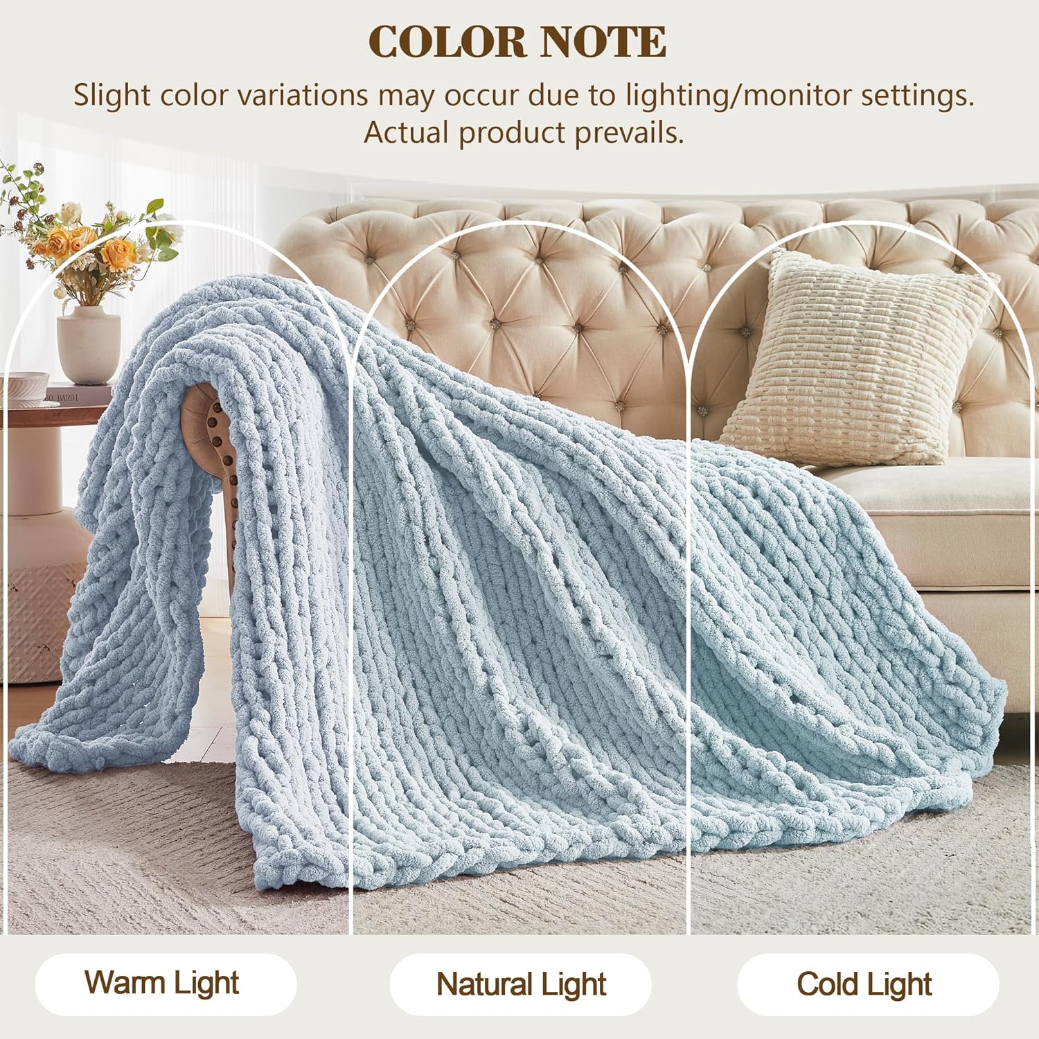 Carriediosa Chunky Knit Throw Blanket 50" X 60", 100% Hand Made Large Chenille Loop Yarn Soft