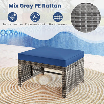 Tangkula 2 Pieces Patio PE Rattan Ottomans, Multipurpose Outdoor Footstool Footrest Additional