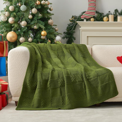 Amélie Home Chenille Knit Throw Blanket for Couch, Checkered Texture Decorative Soft Blanket for