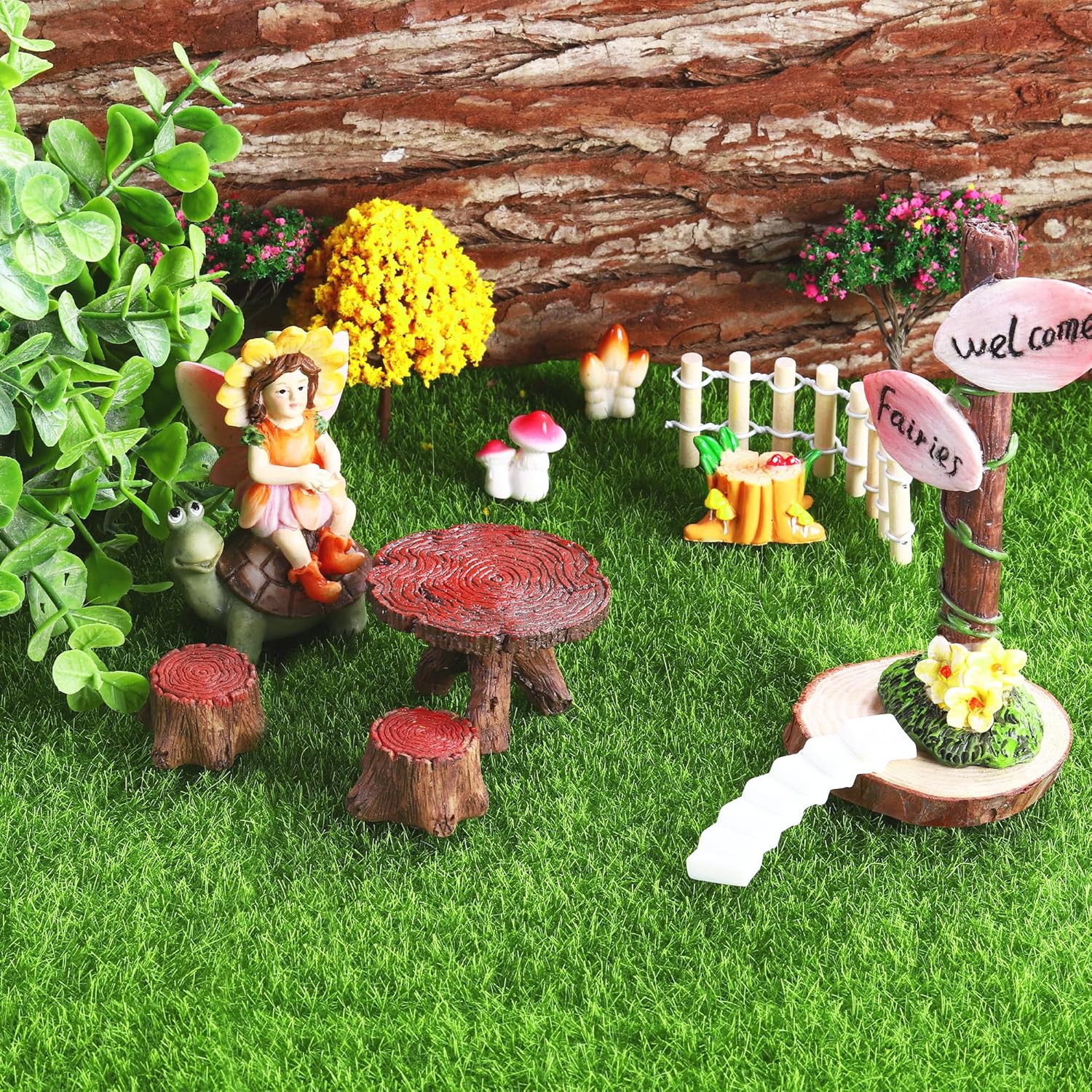 Elcoho 18 Pieces Fake Grass for Crafts Fairy Garden 6 x 6 Inches Artificial Garden Grass for
