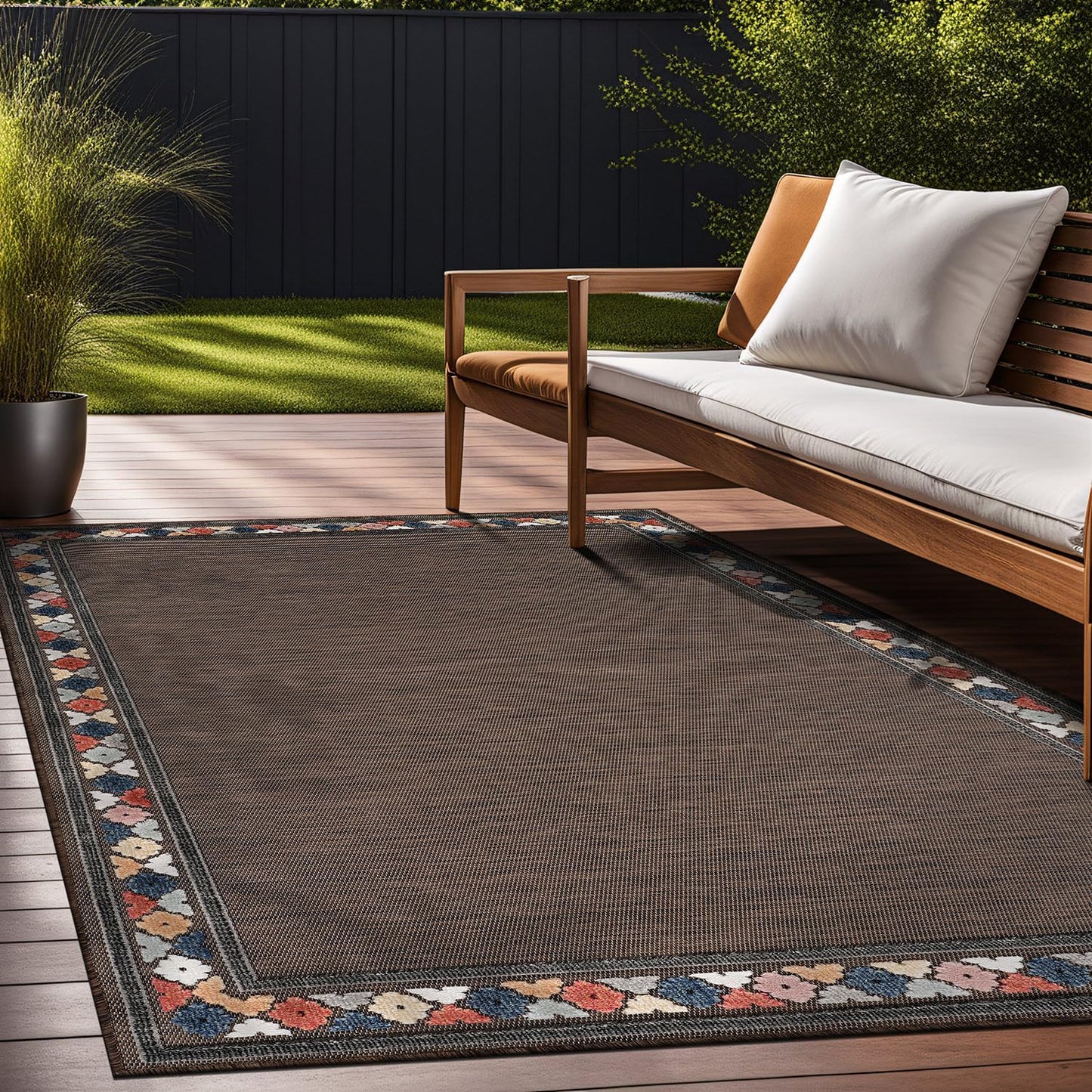 Beverly Rug Outdoor Rug 8x10 Modern Bordered Area Rugs for Indoor and Outdoor Patio Easy to Clean