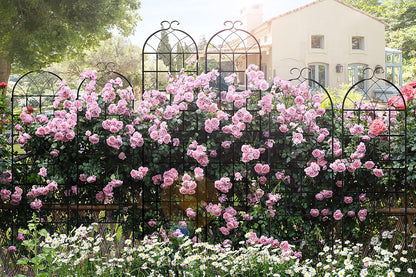 LZRS 4 Pack 87x20in Rustic Iron Arch Decoration Garden Trellis with Black Metal Coating – Perfect