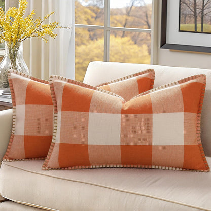 decorUhome Fall Orange and White Decorative Throw Pillow Covers 12x20 Set of 2, Lumbar Buffalo