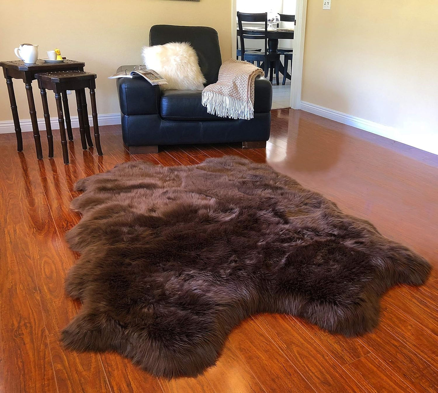 LAMBZY Faux Sheepskin Hypoallergenic Free Shape Silky Shag Rug, Luxury Shaggy Silky Plush Carpet