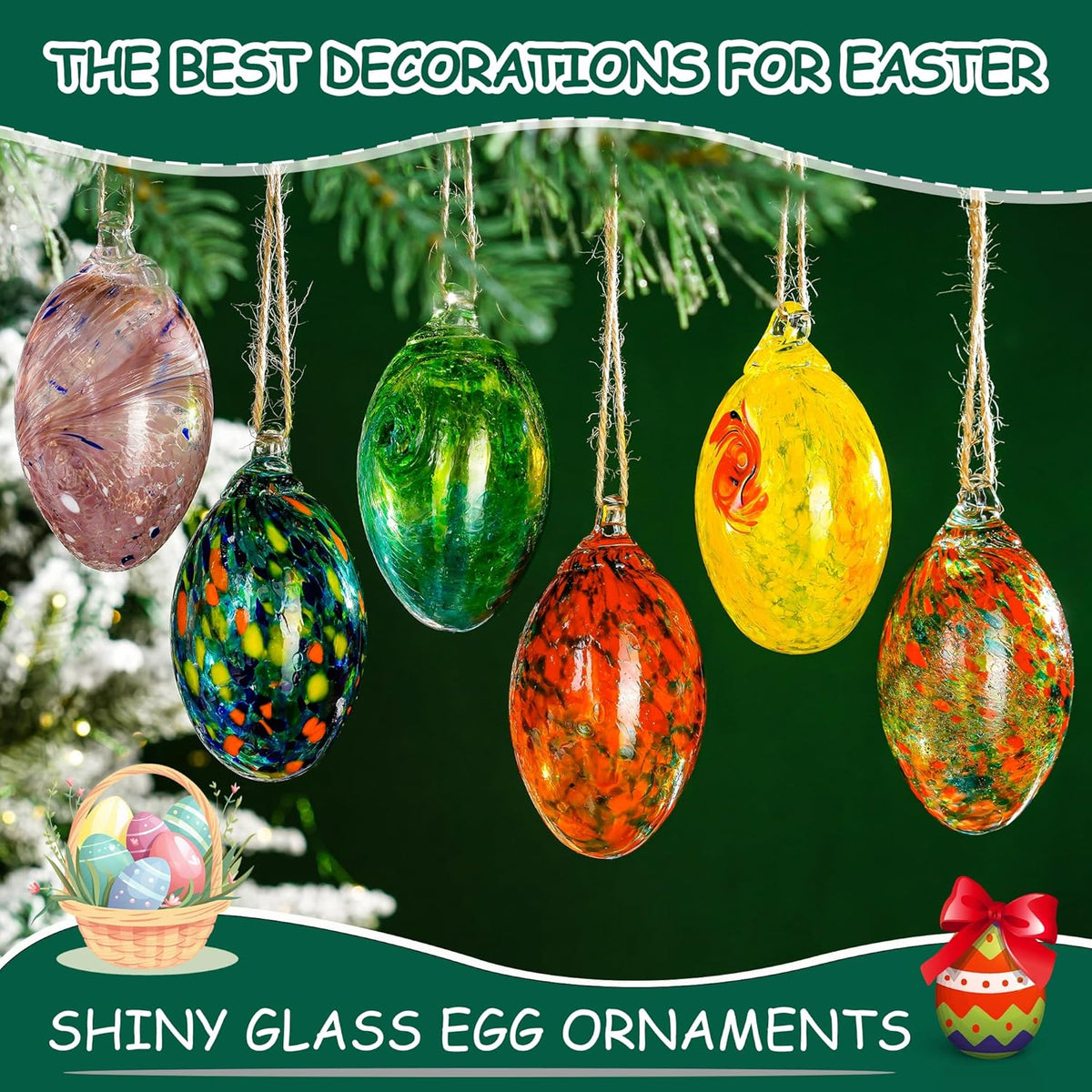 6PCS Hand Blown Glass Egg Ornaments Colorful Hanging Witch Balls Gazing Ball Friendship Ball Decor