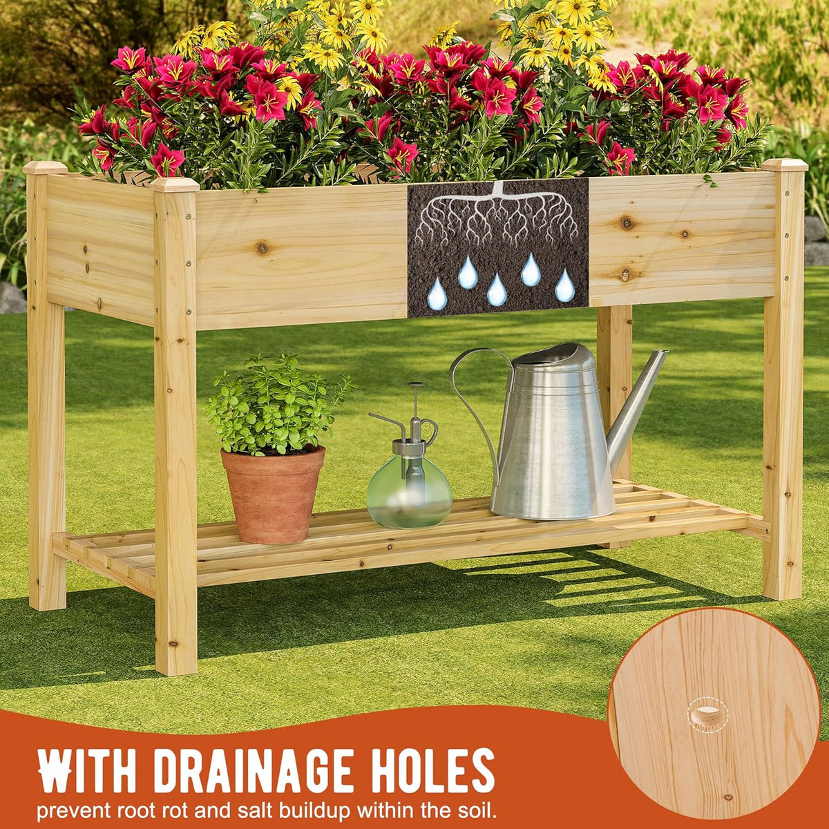 GHWIE Raised Garden Bed with Shelf,Elevated Wooden Planter Box with Legs,Garden Planter for