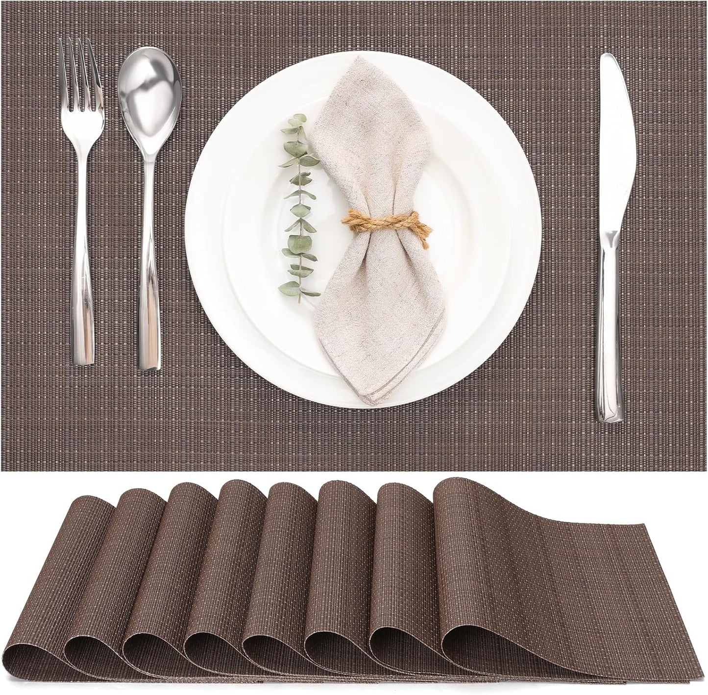 Myir JUN Placemats Set of 8, Vinyl Woven Placemats Place Mats Indoor Set of 8 Washable Table Mats