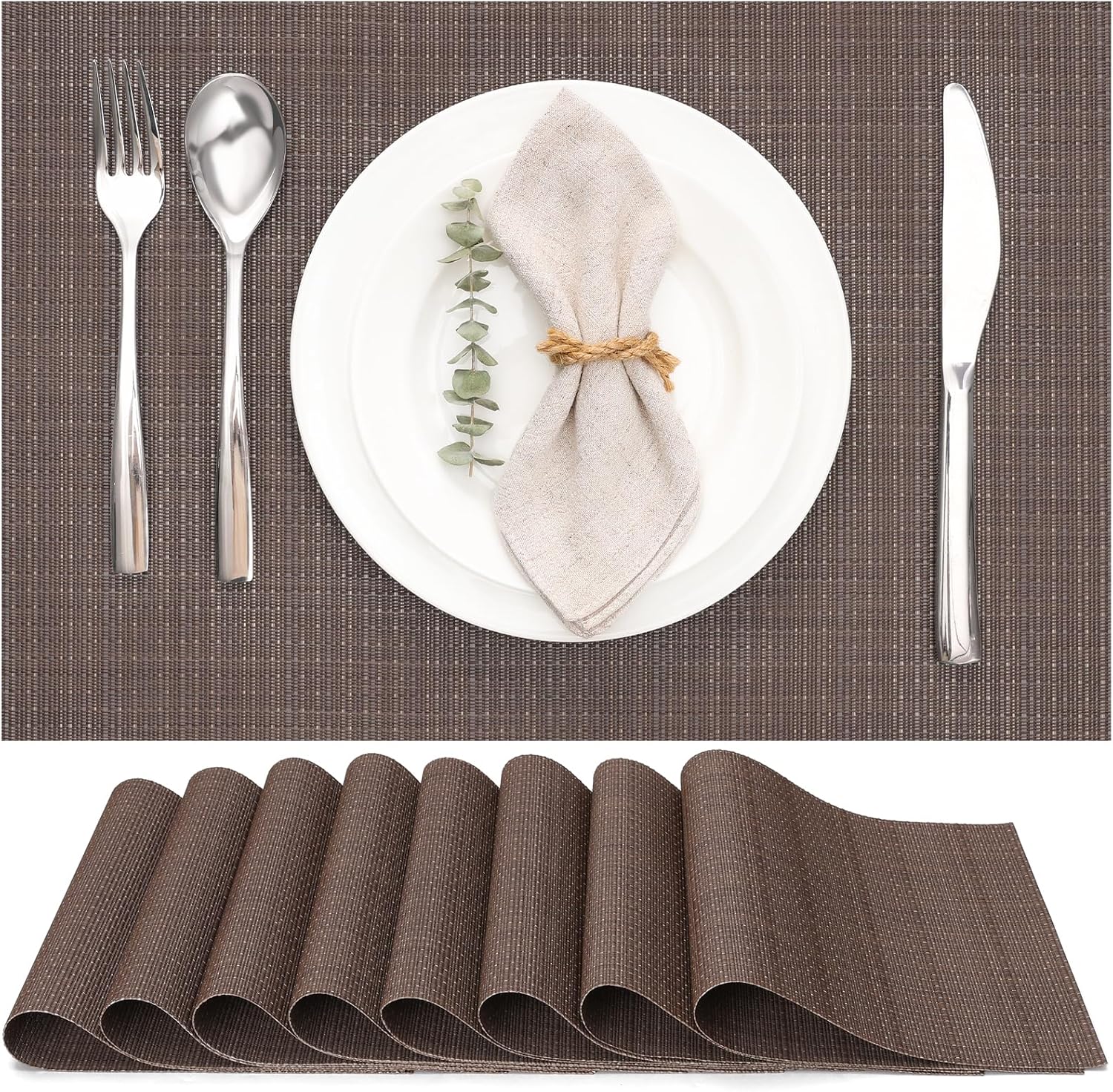Myir JUN Placemats Set of 8, Vinyl Woven Placemats Place Mats Indoor Set of 8 Washable Table Mats
