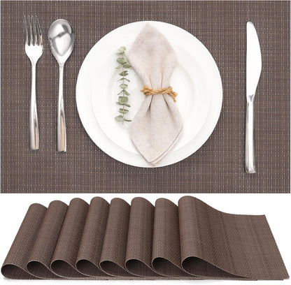 Myir JUN Placemats Set of 8, Vinyl Woven Placemats Place Mats Indoor Set of 8 Washable Table Mats