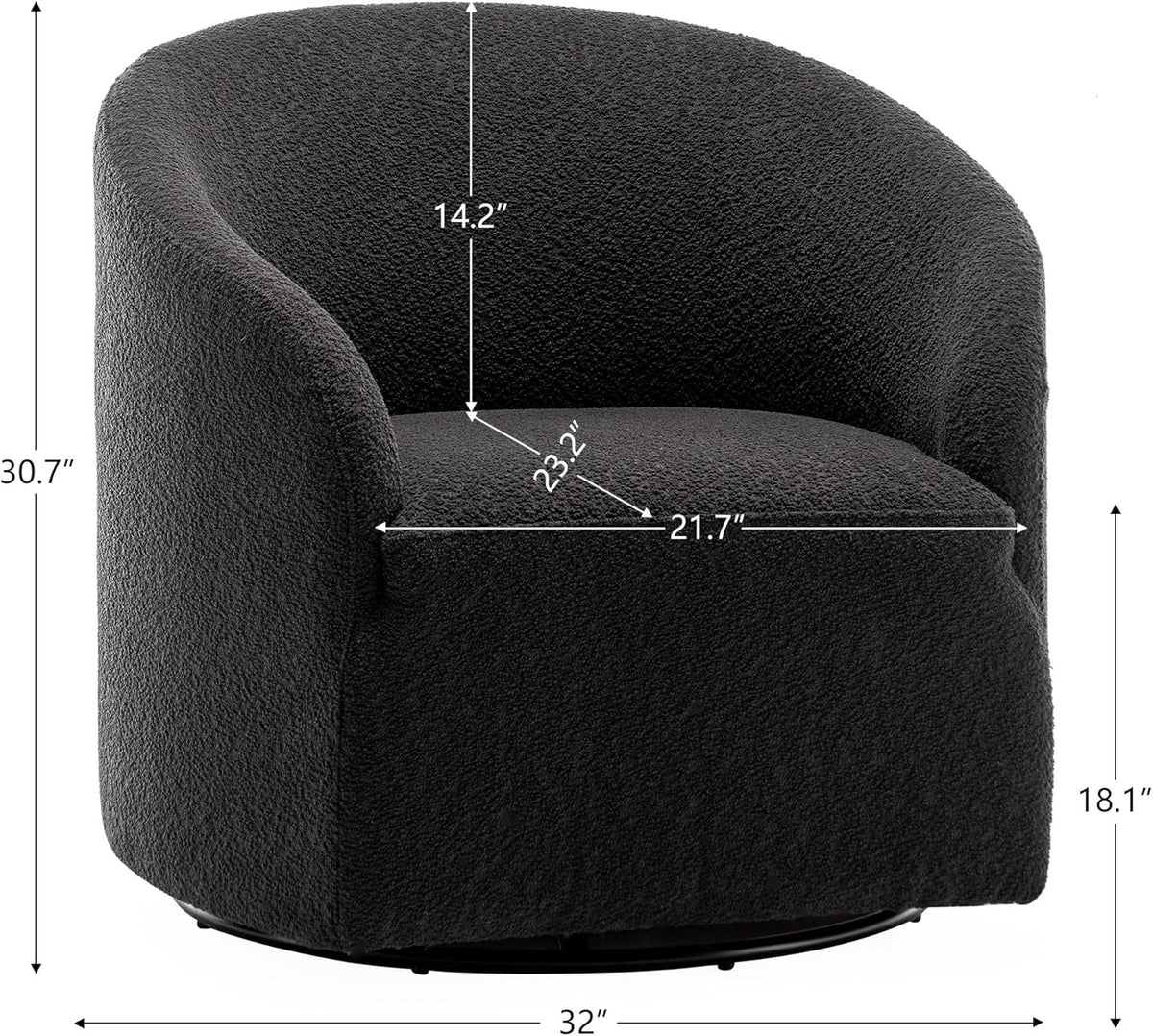 KINWELL 32" Wide Modern Boucle Swivel Barrel Chair, No Assembly Round Upholstered Swivel Accent