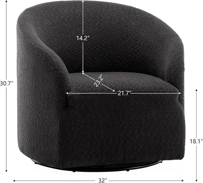 KINWELL 32" Wide Modern Boucle Swivel Barrel Chair, No Assembly Round Upholstered Swivel Accent