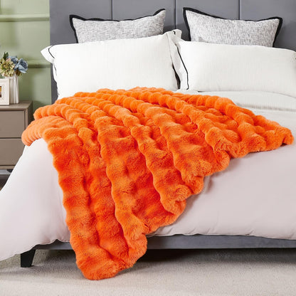 DREAMNINE Decorative Fuzzy Soft Fall Bubble Faux Fur Throw Blanket for Couch 50" x 60",Luxury