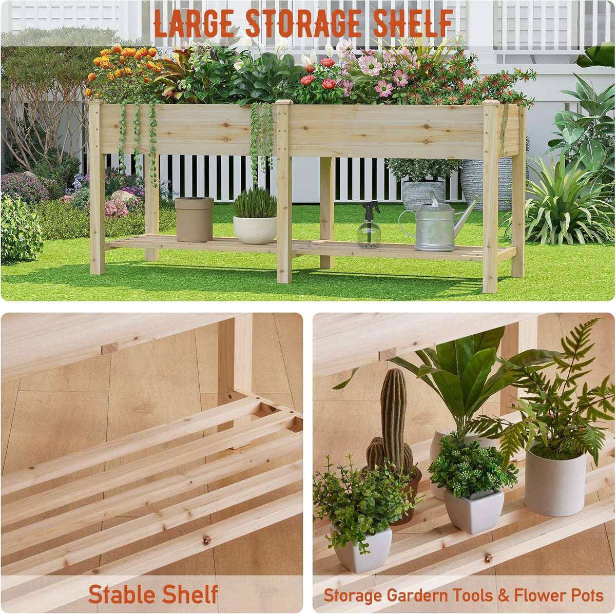 GHWIE Raised Garden Bed with Legs Elevated Wood Planter Box for Planting Vegetables Flowers Garden
