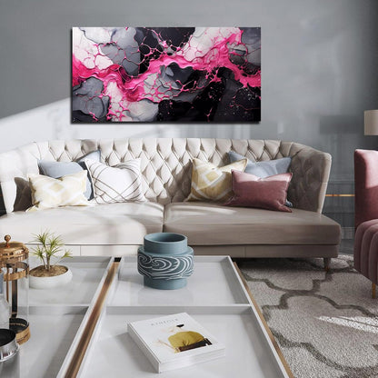 GUGIKA Abstract Wall Art for Living Room, Pink Canvas Wall Decor for Girls Bedroom Decor, Pigment