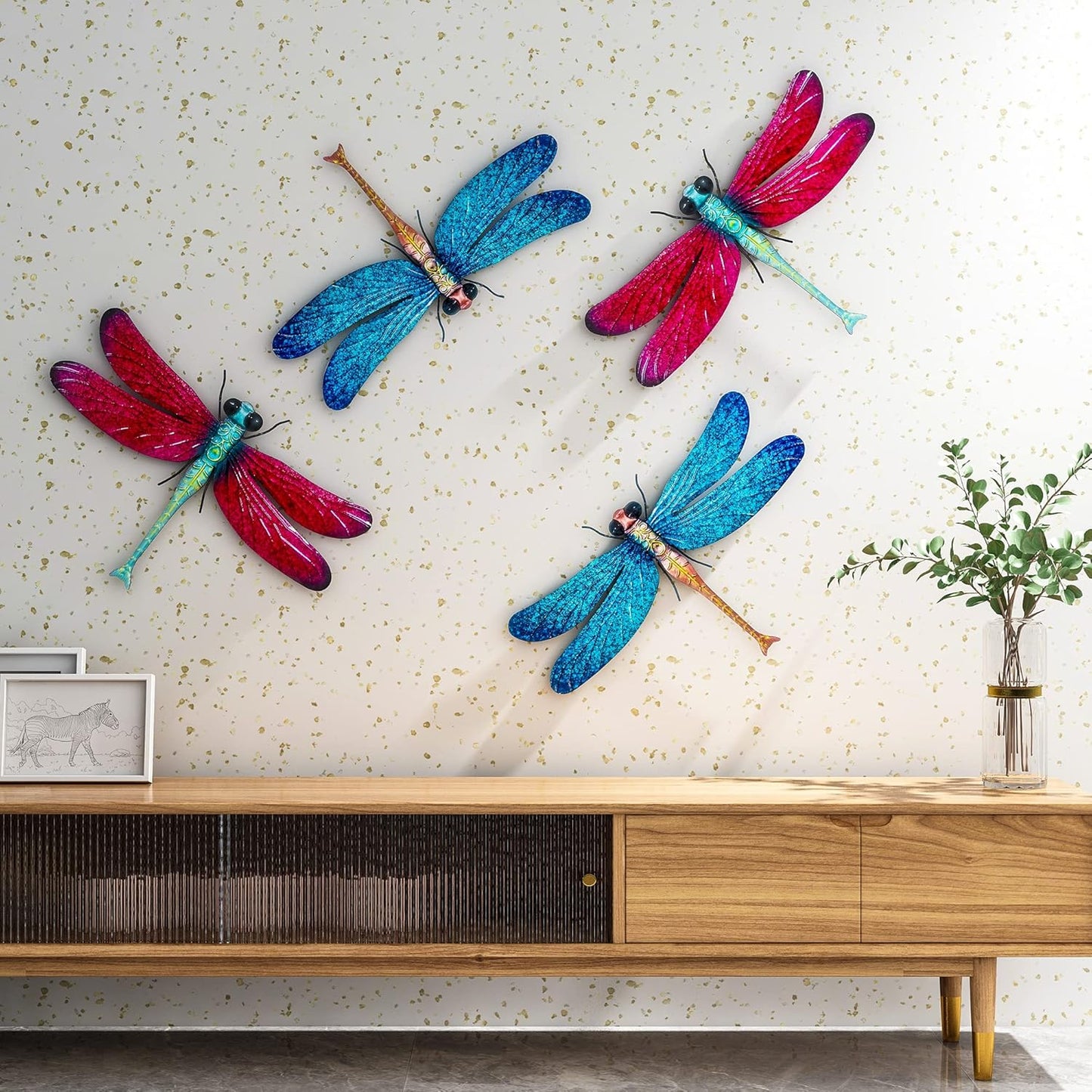 Metal Dragonfly Garden Art Decorations,-17.5 inches Outdoor Hanging Wall Decor Sculptures for Home