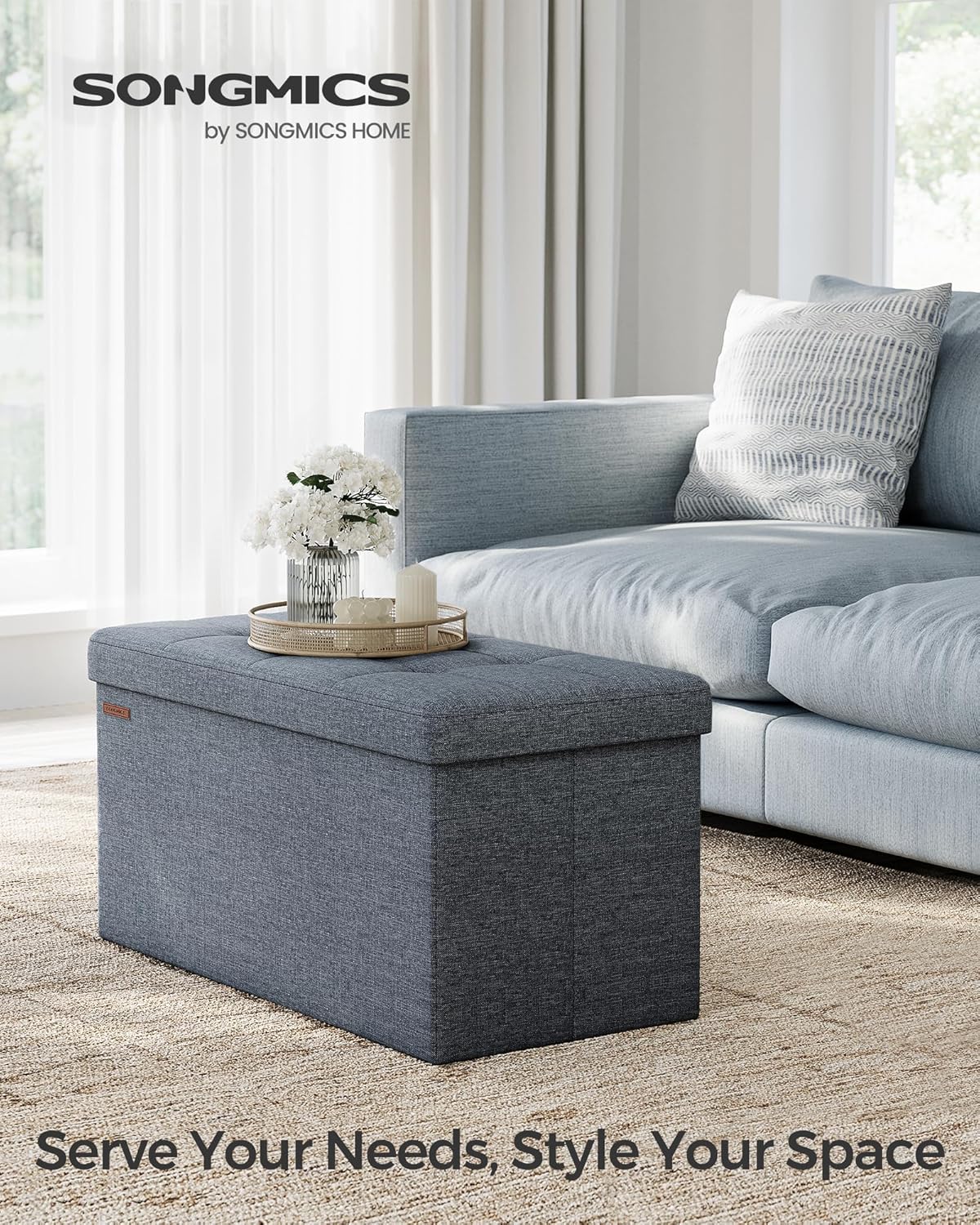 SONGMICS Mazie Collection - 30 Inches Folding Storage Ottoman Bench, Ottoman Foot Rest, End of Bed