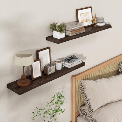 Axeman 36 inch Floating Shelves for Wall - 8'' D Live Edge Rustic Solid Elm Wood Floating Shelves
