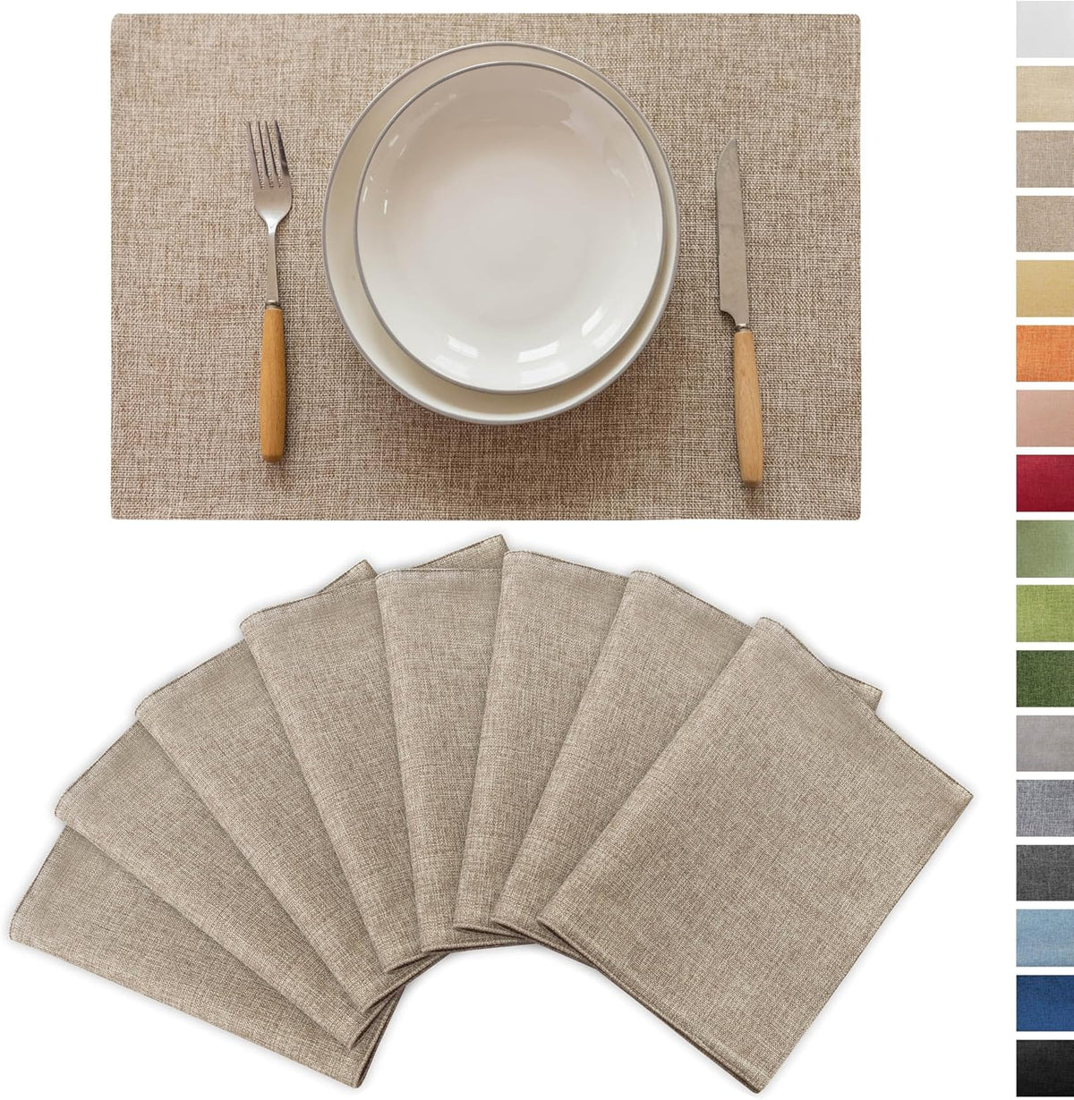 Demetex Table Placemats Linen Place Mats Set of 8 Natural Heat Resistant Cloth Plate Mats for