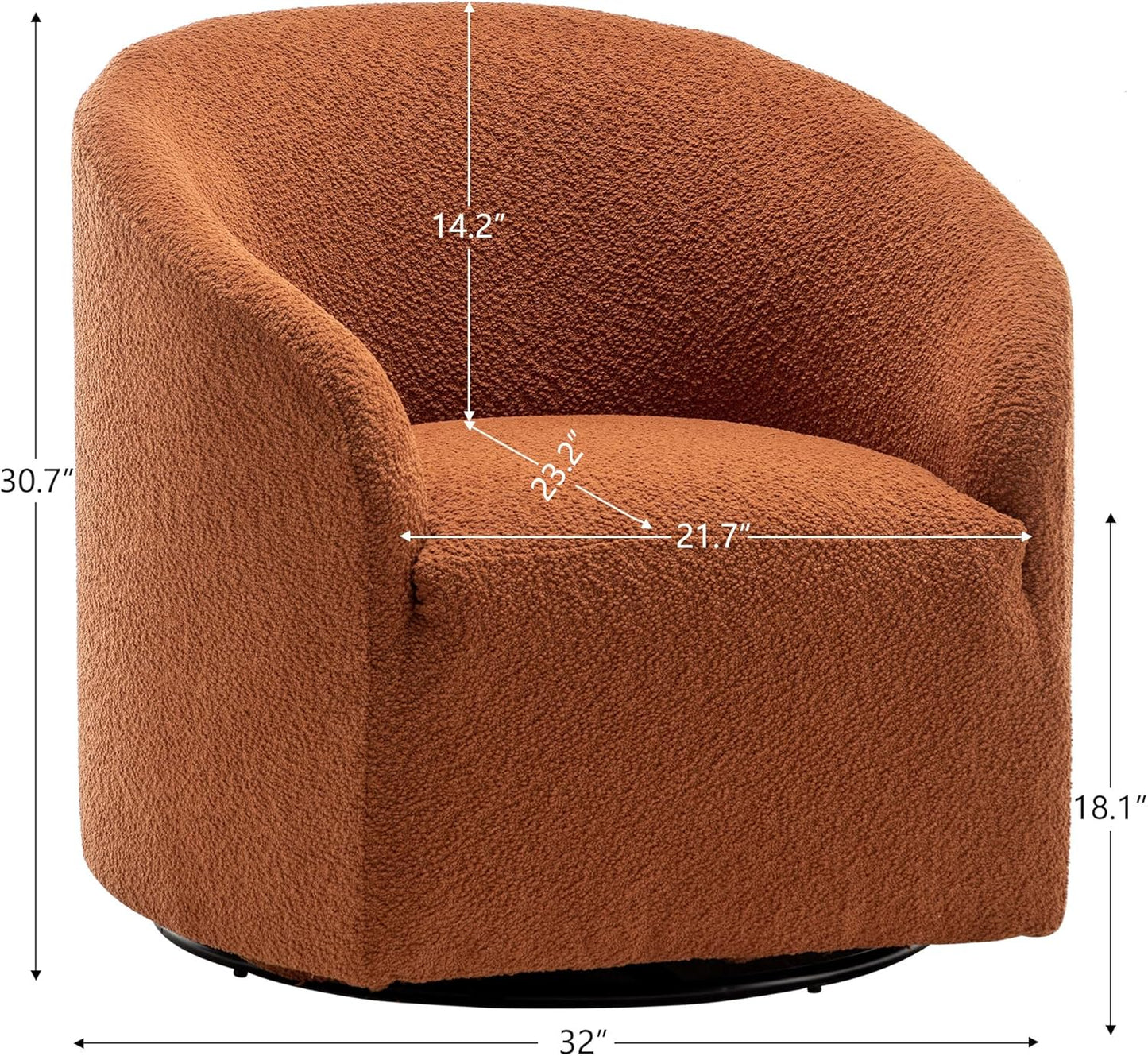 KINWELL 32" Wide Swivel Boucle Accent Chair Armchair, No Assembly Mid-Century Modern Round
