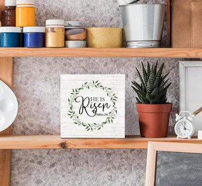 SRADMO He Is Resen Wood Box Sign Desk Decor, Christian Decor Wooden Sign Decoration For Home