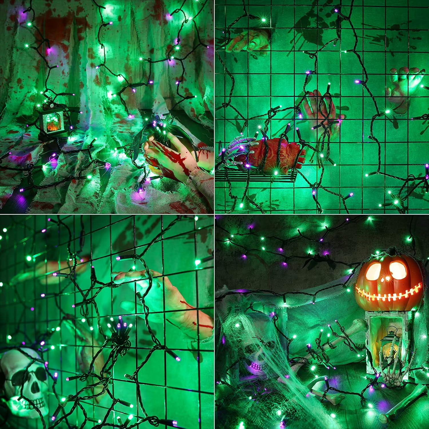 Brizled Purple & Green Halloween Lights, 33ft 100 LED Halloween String Lights 5mm Wide Angle String
