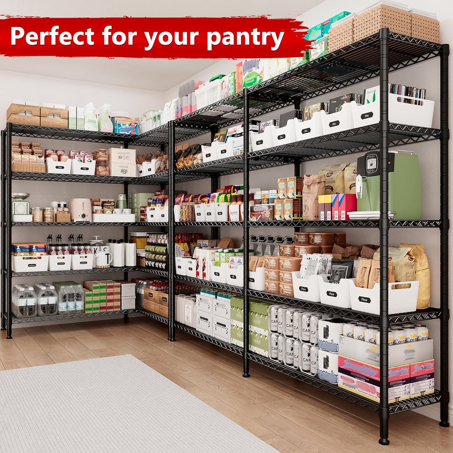REIBII 70"W Storage Shelves Load 1600LBS, Metal Shelving 5-tier Wire Shelving Unit Metal Shelves