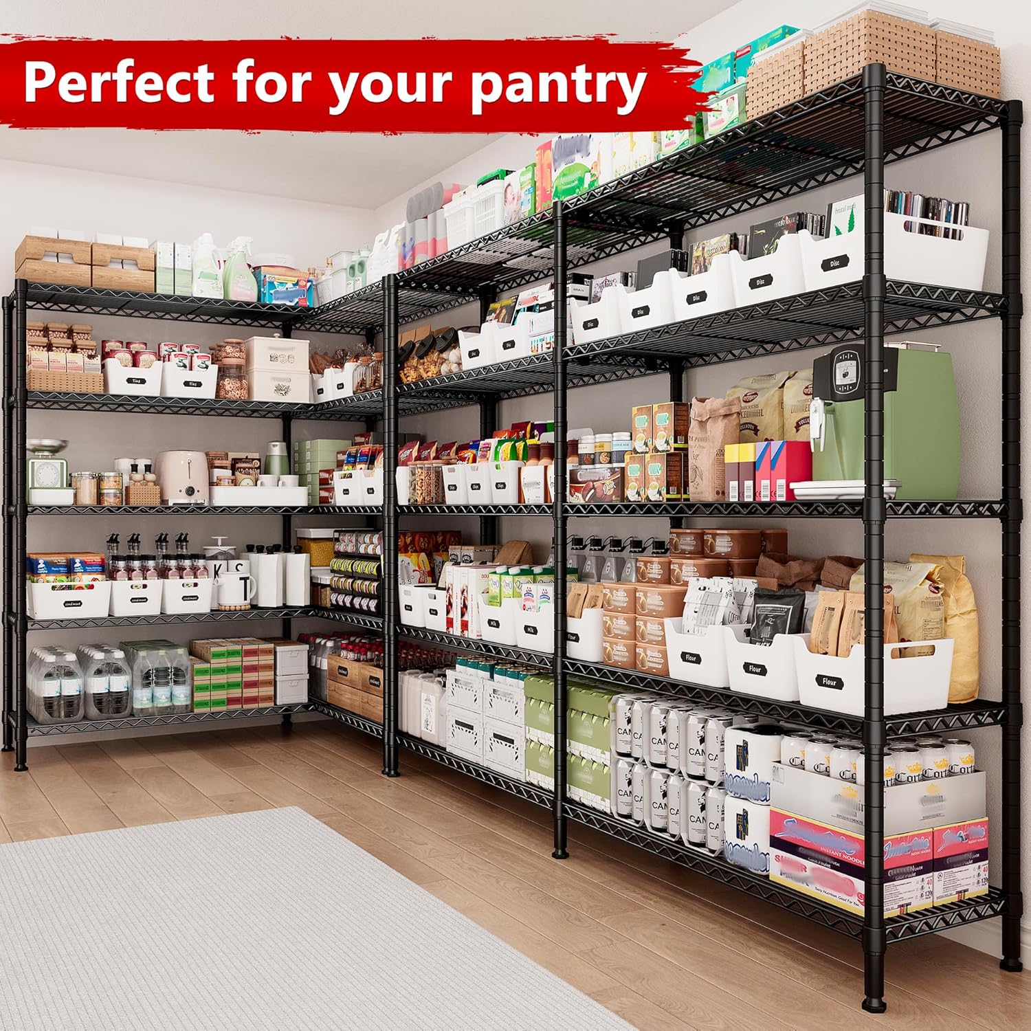 REIBII 70"W Storage Shelves Load 1600LBS, Metal Shelving 5-tier Wire Shelving Unit Metal Shelves
