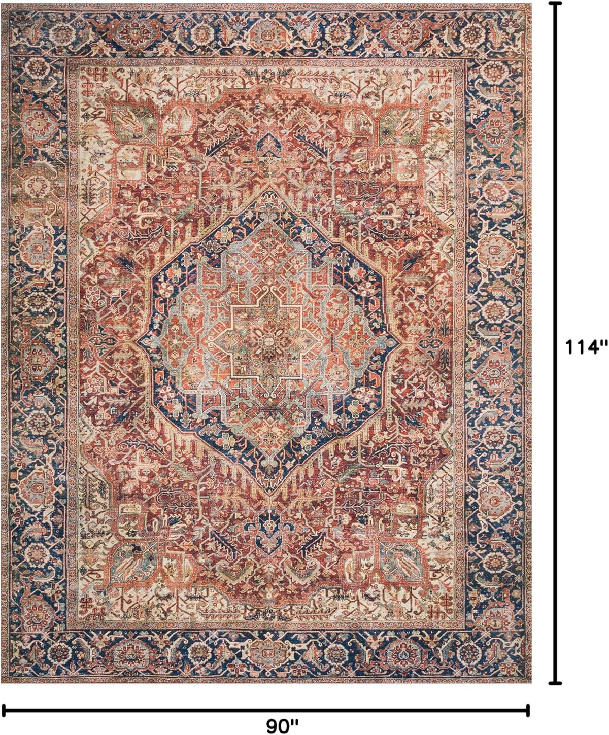 Loloi Layla Collection LAY-08 Red/Navy 7'-6" x 9'-6" .13" Thick Area Rug, Soft, Durable, Vintage