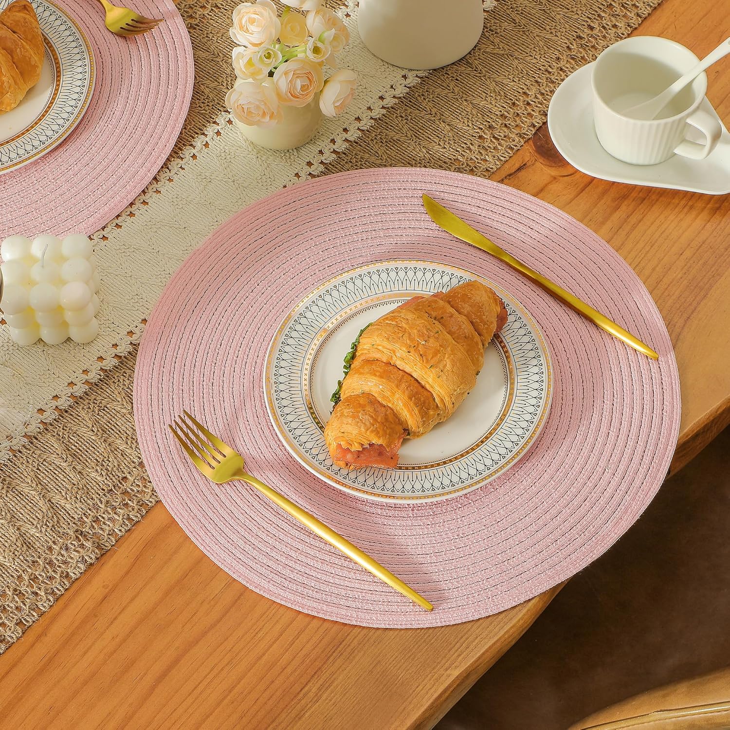 Leetaltree Round Placemats Heat and Slip Resistant Cotton Table Mats, Washable Bohemian Placemats