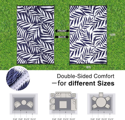OLANLY Waterproof Outdoor Rug 8x10 ft, Reversible Outdoor Plastic Straw Rug with Leaf Pattern, RV