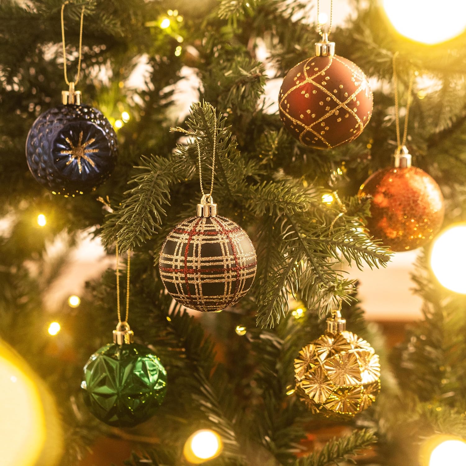 Valery Madelyn Ornaments for Christmas Trees, 16ct 2.36 Inches Red Green and Gold Shatterproof