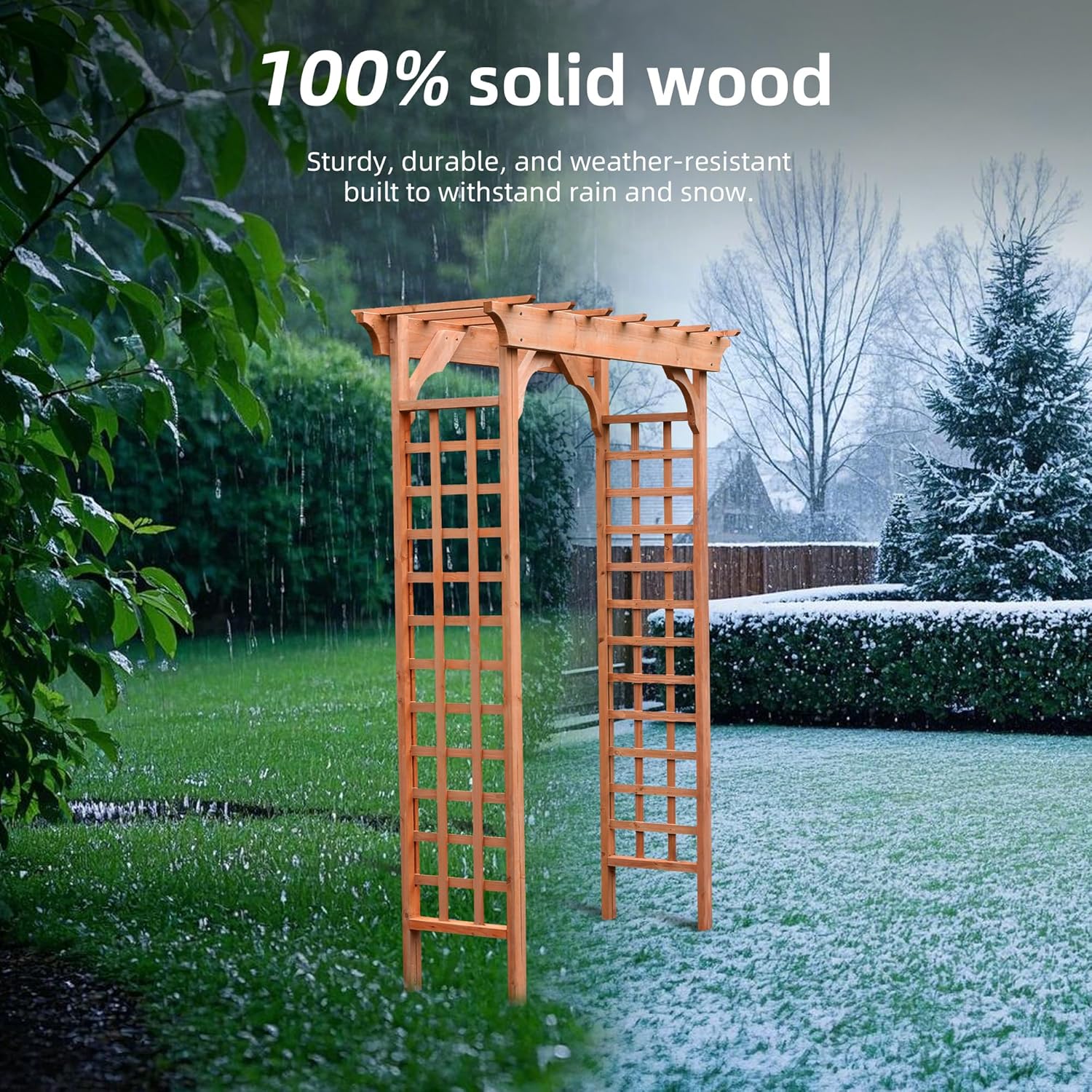 Solid Fir Wooden Garden Arch Premium Outdoor Trellis for Climbing Plants, 83.37”H×61”W×26’’D, Also