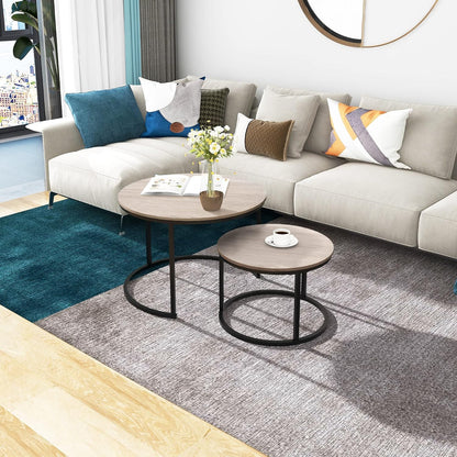 Round Coffee Tables Nesting Side Set of 2 End Tables for Living Room,Round Table with Solid
