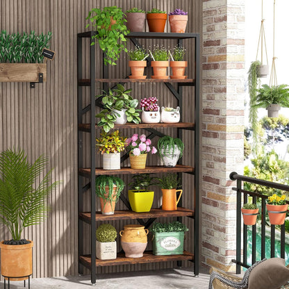Tribesigns 71 Inch Industrial Bookshelf, 6 Shelf Etagere Bookcase, Free Standing Open Book Shelves