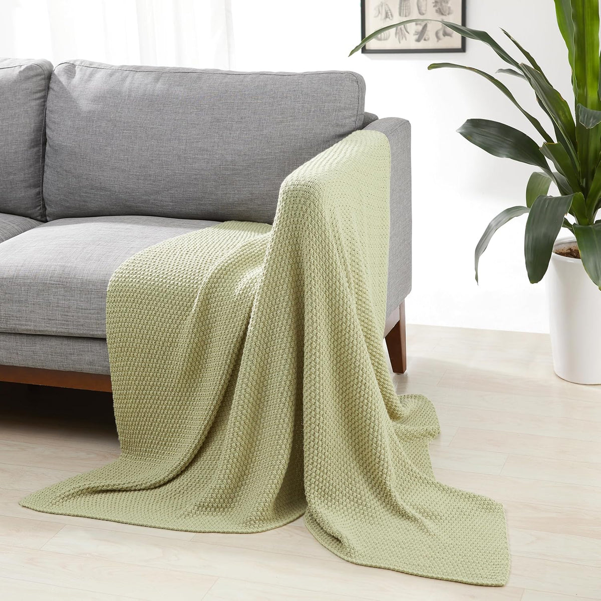 Amazon Basics Chunky Cable Knit Throw Blanket for Couch, Sofa, Bed, Lightweight Soft Cozy, Sage