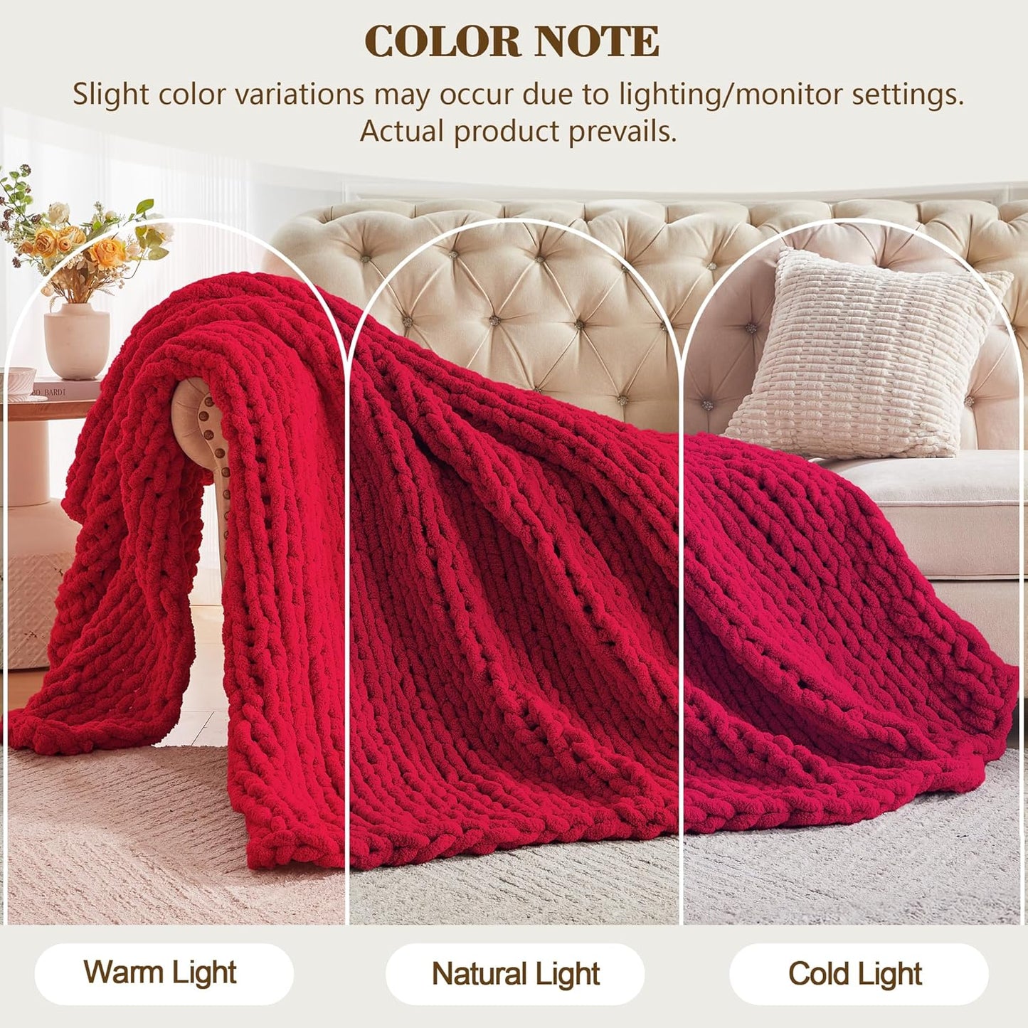 Carriediosa Chunky Knit Throw Blanket 60" X 80" Twin, 100% Hand Made Large Chenille Loop Yarn Soft
