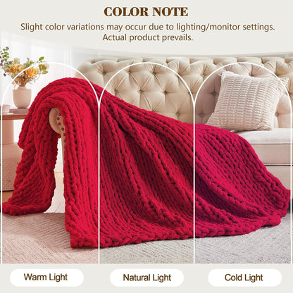 Carriediosa Chunky Knit Throw Blanket 60" X 80" Twin, 100% Hand Made Large Chenille Loop Yarn Soft