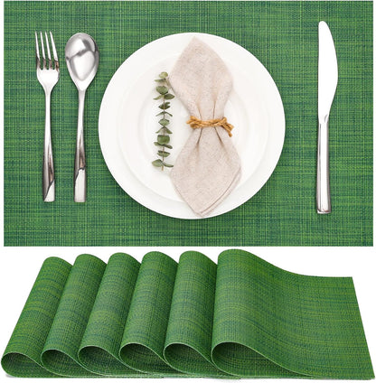 Myir JUN Placemats Set of 6, Vinyl Woven Placemats Place Mats Indoor Washable Table Mats Non-Slip