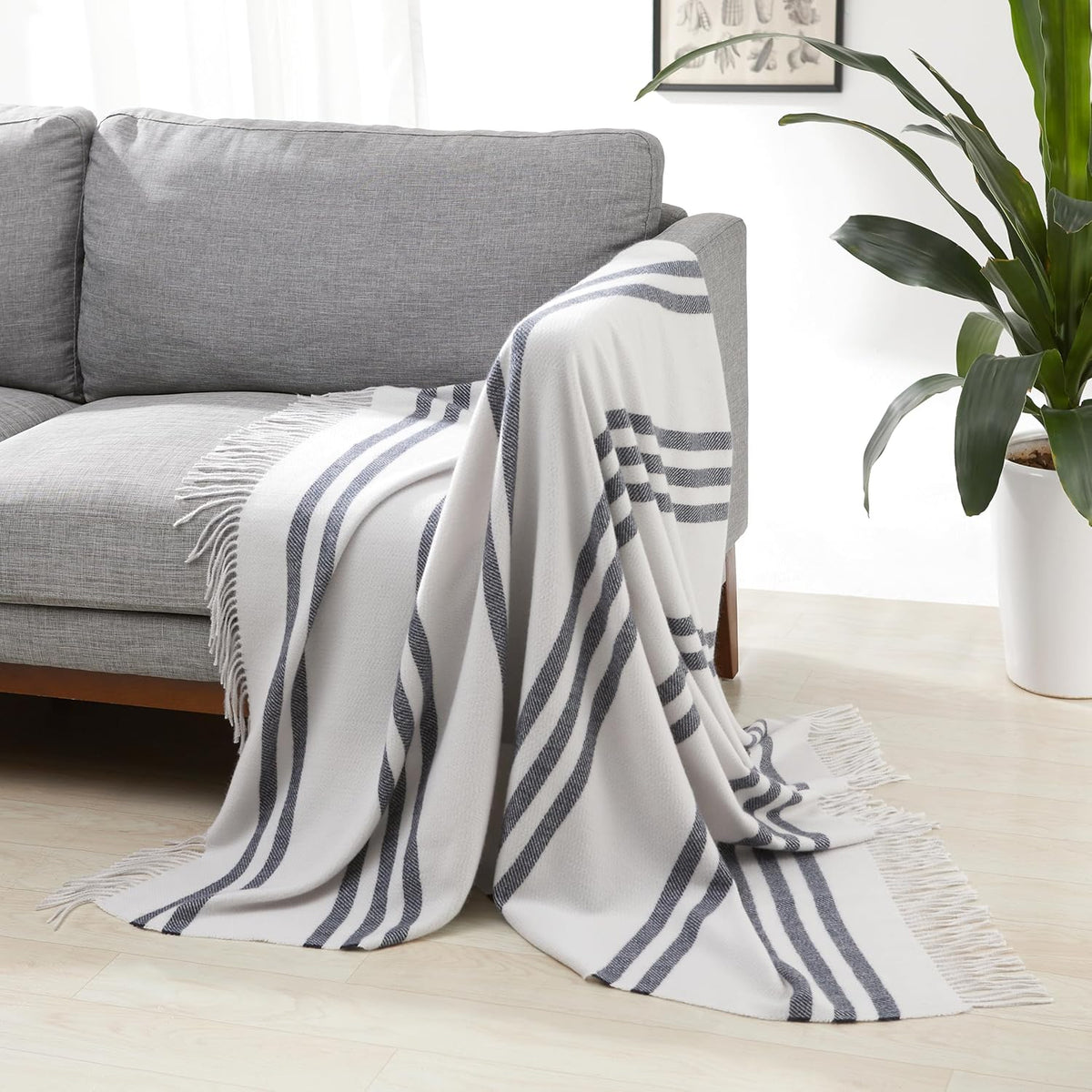 Amazon Basics Room Décor Throw Blanket, Lightweight and Cozy in Recycled Polyester, Light Grey With
