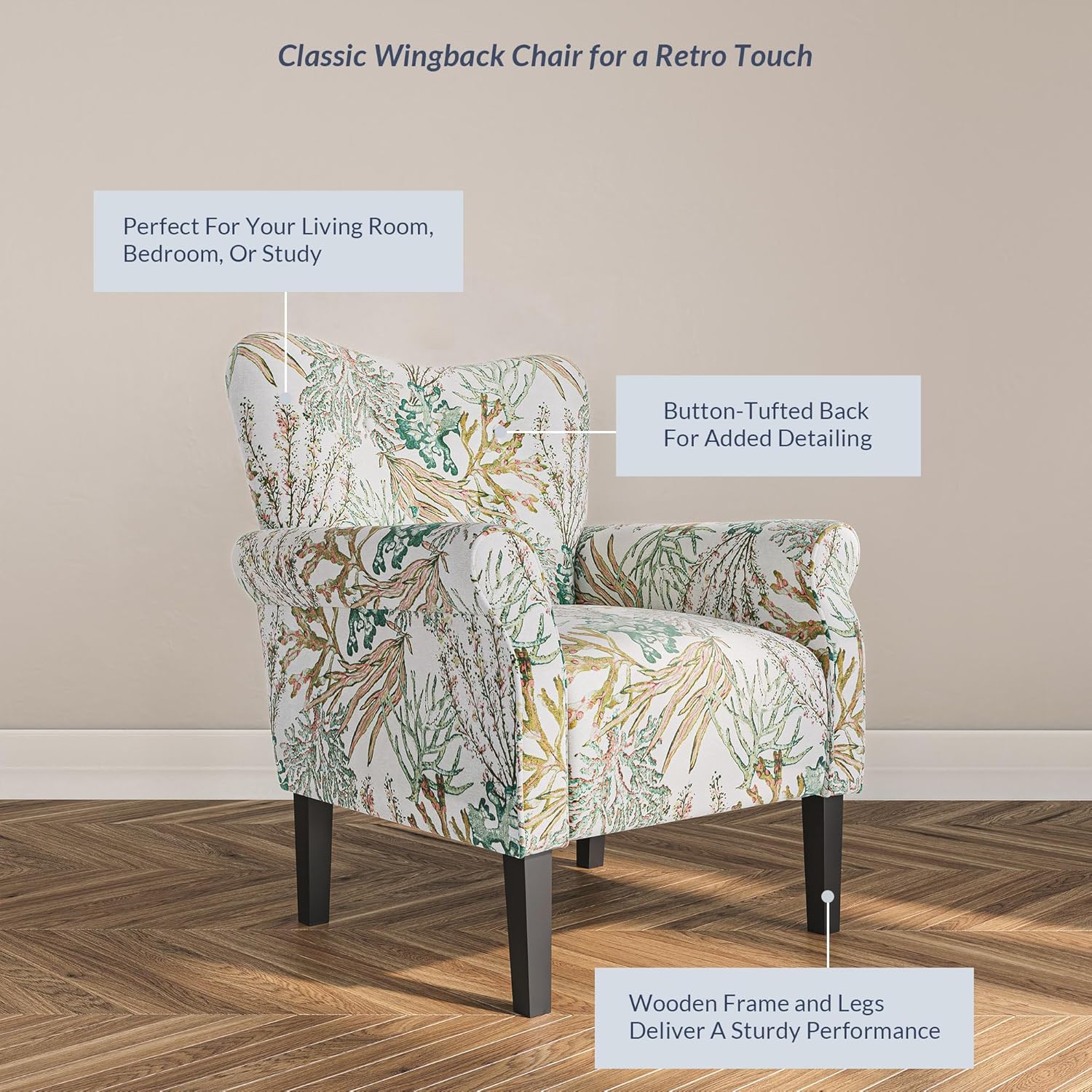 BELLEZE Modern Accent Chair for Living Room, High Back Linen Armchair with Wooden Legs, Upholstered