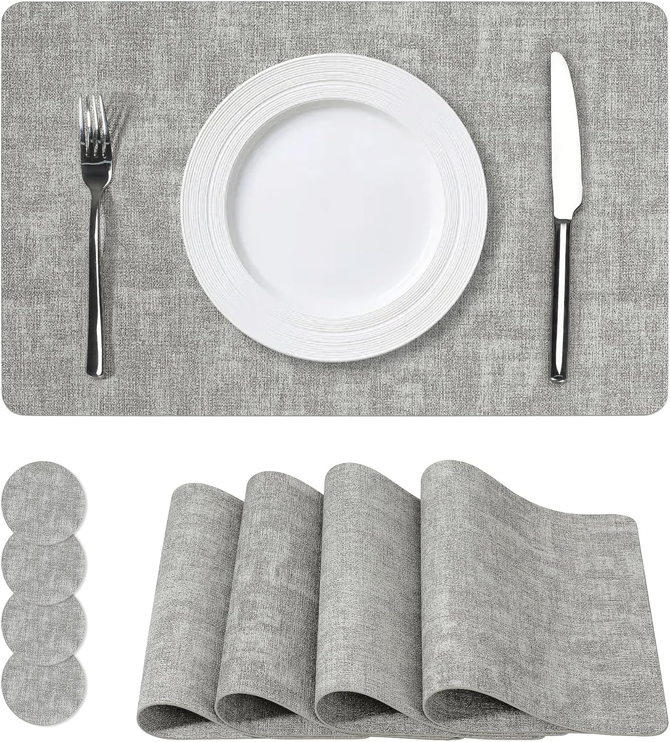 Vinyl Placemats Set of 4, Faux Leather Waterproof and Heat Resistant Place Mats, Washable Anti-Slip