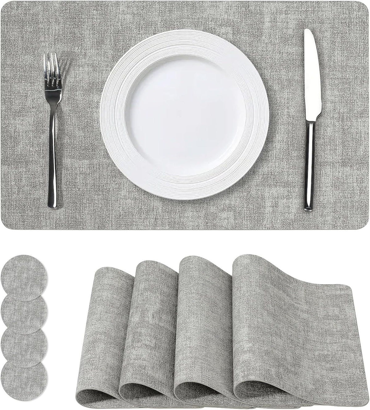 Vinyl Placemats Set of 4, Faux Leather Waterproof and Heat Resistant Place Mats, Washable Anti-Slip