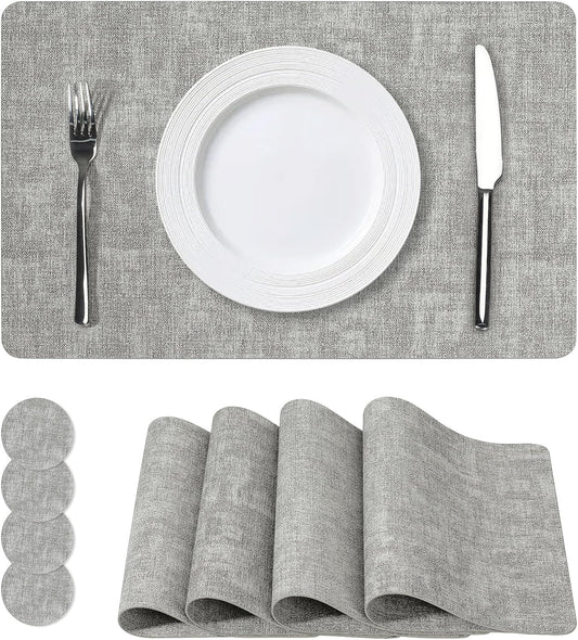 Vinyl Placemats Set of 4, Faux Leather Waterproof and Heat Resistant Place Mats, Washable Anti-Slip