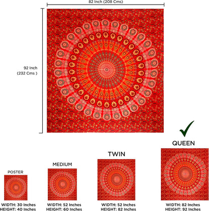 raajsee Red Tapestry Mandala Wall Hangings, Indian Cotton Beach Throw Blanket, Hippie Tapestries