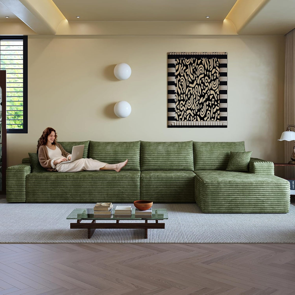 136" Sectional Couches for Living Room Modern Modular Sofa with L-Shape Couchs Upholstered Boneless