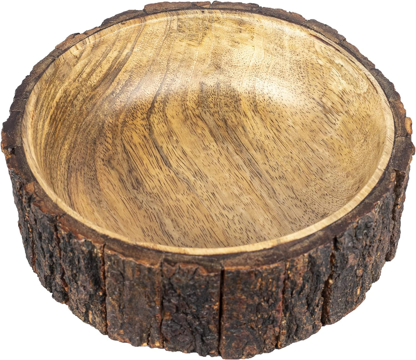 GoCraft Mango Wood Decorative Bowl with Tree Bark – 7.5" x 2.75" – Rustic Handmade Wooden Bowl for