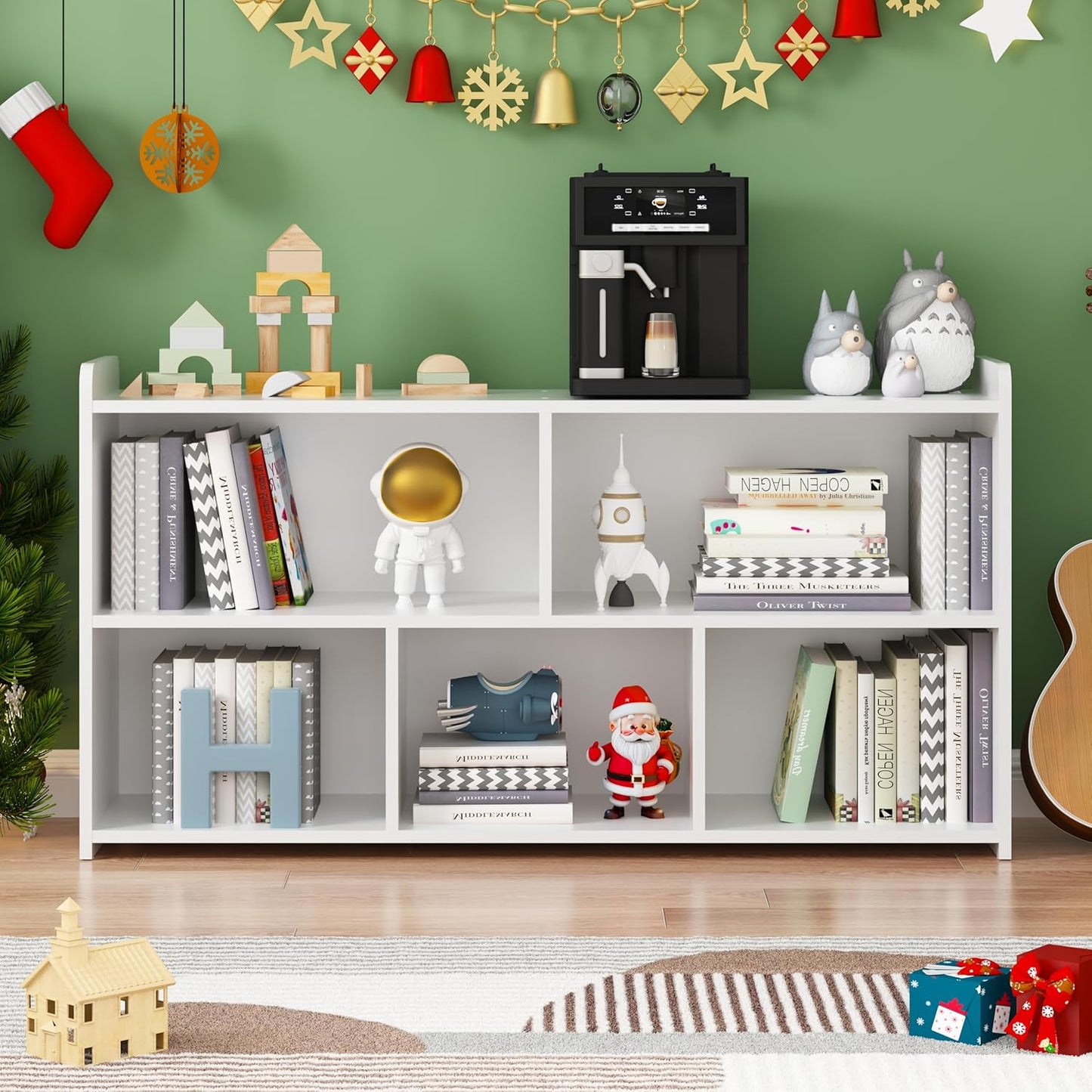 Book Shelf Set of 2, 5 Cubes Storage Organizer, Open Shelf Wooden Bookcase, Freestanding White