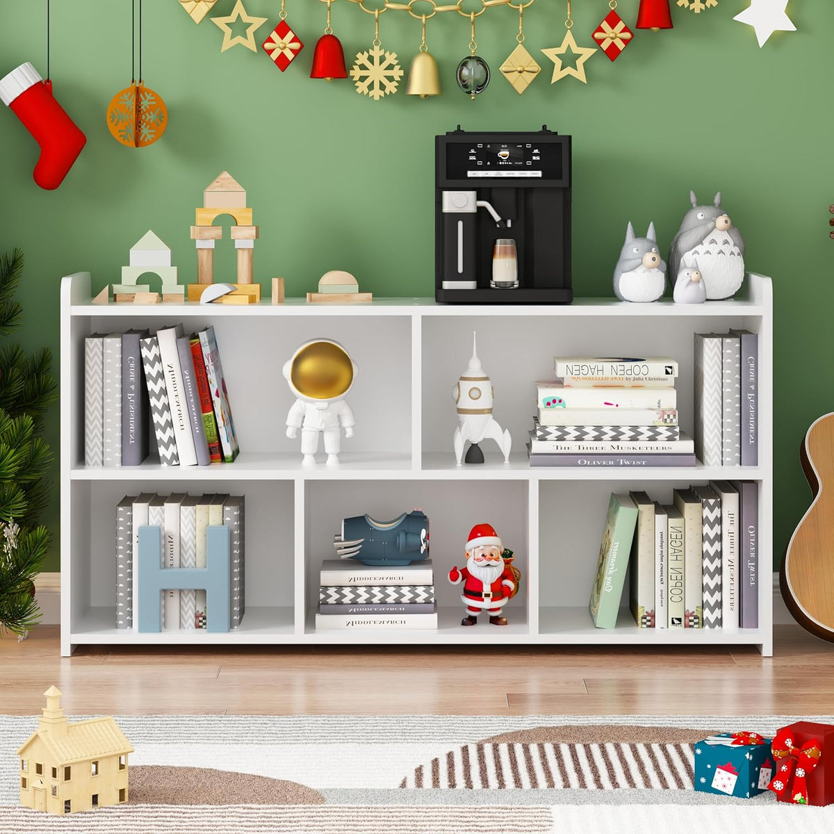 Book Shelf Set of 2, 5 Cubes Storage Organizer, Open Shelf Wooden Bookcase, Freestanding White