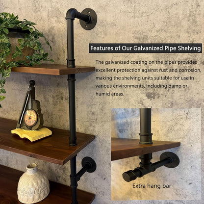 Industrial Pipe Wall Shelves Pipe Shelving with Real Wood Plank ,48 Inches Floating Shelves for